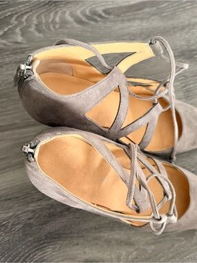 Ivanka Trump Gray Suede Lace-Up Pointed Toe Heels